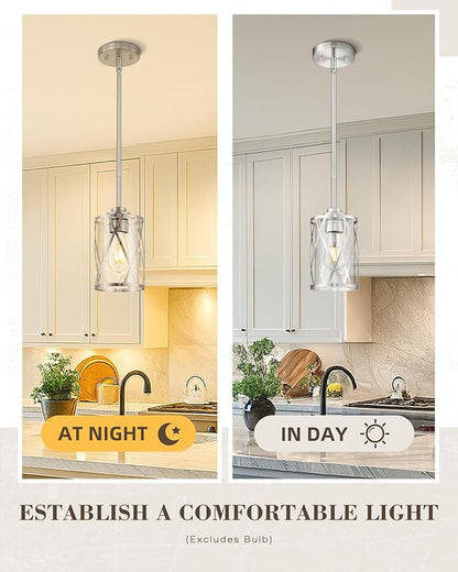 Beionxii Brushed Nickel Pendant Lights Kitchen Island, Glass Pendant Light Fixtures with Clear Glass and Rods, Kitchen Pendant Lighting Over Island for Sink, Dining Room, Entryway, BX-PL07BN