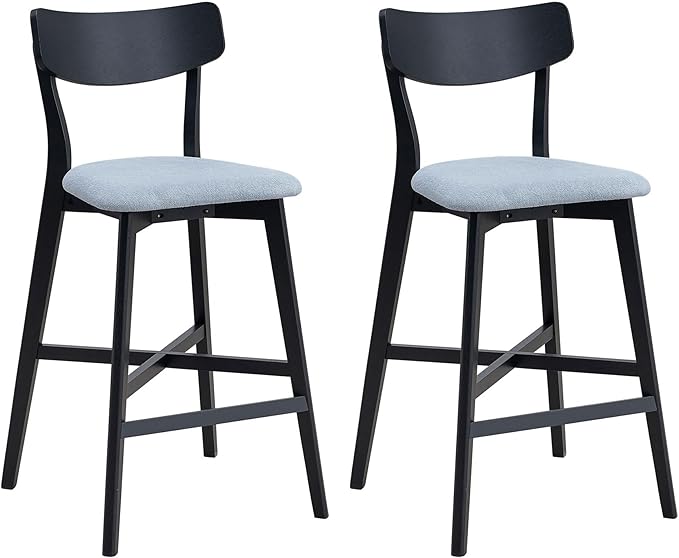 Gecheer Wooden Bar Chairs Set of 2, Modern Upholstered Kitchen Island Stools, Counter Height with Backrest and Footrest, Black Multiple Family Members can use it for Daily Dining YHS-W2582P197586