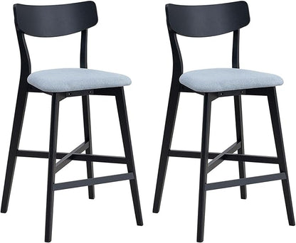 Gecheer Wooden Bar Chairs Set of 2, Modern Upholstered Kitchen Island Stools, Counter Height with Backrest and Footrest, Black Multiple Family Members can use it for Daily Dining YHS-W2582P197586