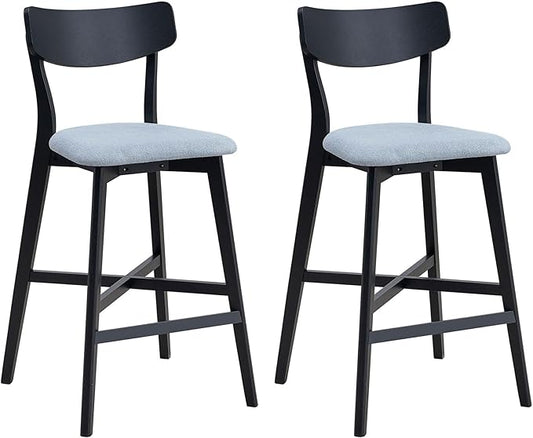 Gecheer Wooden Bar Chairs Set of 2, Modern Upholstered Kitchen Island Stools, Counter Height with Backrest and Footrest, Black Multiple Family Members can use it for Daily Dining YHS-W2582P197586