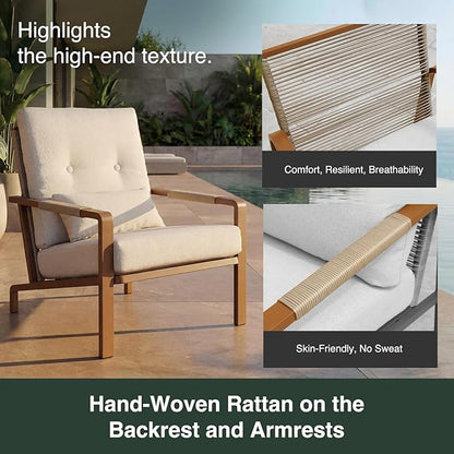 Patio Furniture Set, 2-Piece Aluminum Outdoor Single Chairs with Washable High-Resiliency Sponge Cushions, Beige
