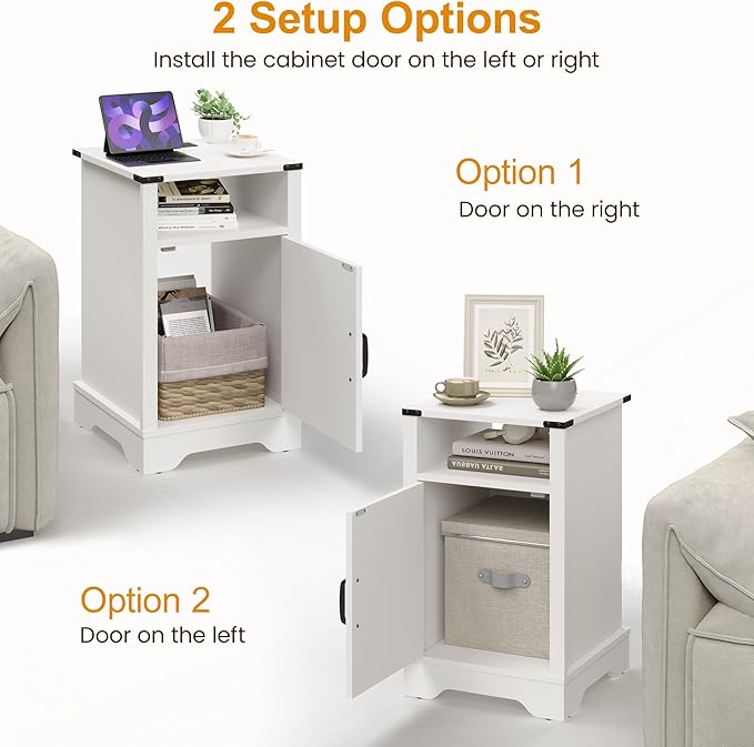 RoyalCraft 25" Tall Nightstands Set of 2, Farmhouse Nightstand with Charging Station, Large End Table with Storage, White Wood Bedside Table for Bedroom, White