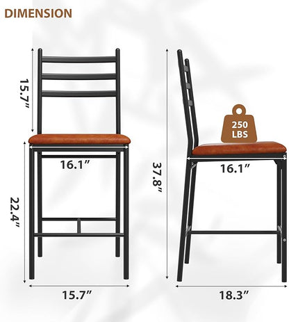 GarveeHome Bar Stools Set of 4, Counter Height Bar Chairs with Back and Thick Cushion, Upholstered Dining Chairs with Padded Seat, Barstools for Kitchen Island, Bar, Dining Room, Retro Brown
