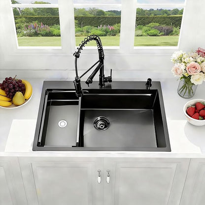 Black Kitchen Sink Modern 33x22 Drop In Kitchen Sink with Faucet Large Gunmetal Black Stainless Steel Sink Single Bowl Workstation Top Mount Kitchen Sinks