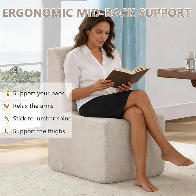 Modern Linen Upholstered Armless Dining Chair, Comfortable Dining Room Chair Side Leisure Chairs with Mid Back for Dining Room Kitchen Bedroom Reading Room, No Assemble, Beige