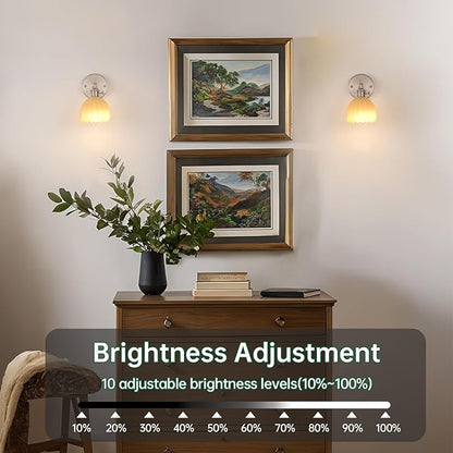 Shenmoyl Vintage 5000 mAh Battery Operated Wall Sconce with Cream Tulip Glass Lampshade Rechargeable Battery Powered Wall Light with Remote Control for Bedroom Doorway, Set of 2