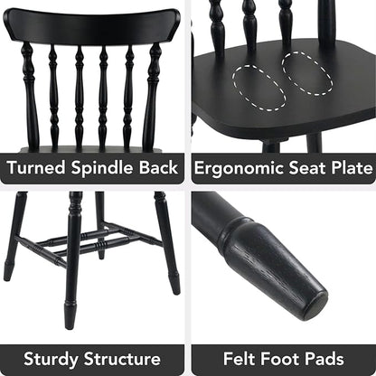 chairus Vintage Black Dining Chairs Set of 8, Farmhouse Windsor Wooden Dining Room Chairs with Turned Spindle Back & Legs, Traditional Colonial Armless Side Kitchen Chairs