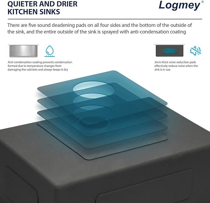 Logmey 28 Inch Undermount Kitchen Sink 28x18 Stainless Steel Sinks SUS304 16 Gauge Single Bowl deep kitchen Sinks Under Counter Handmade Sink 28x18x9