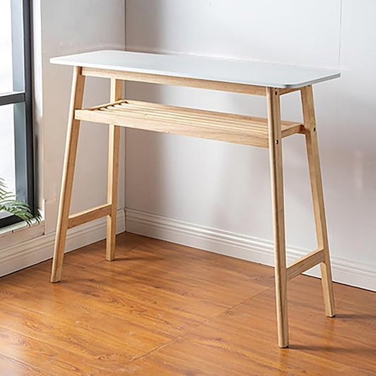 Modern White Narrow Long High Table - Sturdy Metal Frame, Space-Saving Design for Kitchen Island & Living Room Bar - Versatile Countertop Table, No Stools Includ