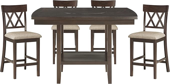 Lexicon Attis 5-Piece Counter Height Dining Set (Cross Back), Dark Brown