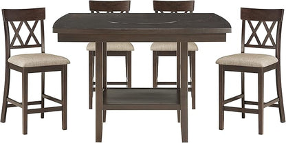Lexicon Attis 5-Piece Counter Height Dining Set (Cross Back), Dark Brown