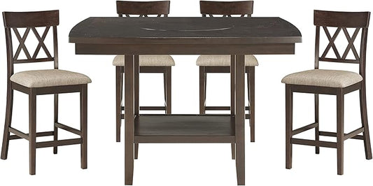 Lexicon Attis 5-Piece Counter Height Dining Set (Cross Back), Dark Brown