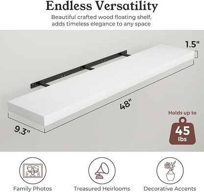 Floating Shelves for Wall, 9.3" Deep Wall Mounted Wood Shelves for Bathroom, Bedroom, Living Room, Kitchen, Hanging Shelf for Books/Storage/Room Decor (White 40")