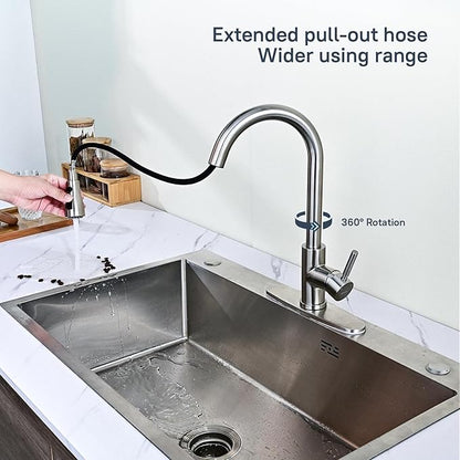 Arofa Touchless Bathroom Faucets, Kitchen Faucet with Pull Down Sprayer, Single Handle Smart Motion Sensor Kitchen Sink Faucet, Stainless Steel Faucet for Kitchen Sink, Brushed Nickel