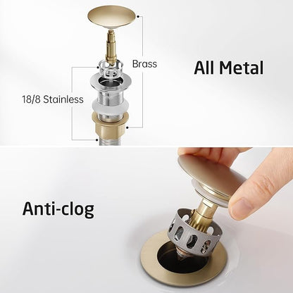 KES Gold Bathroom Faucet 3 Hole, 8-inch Widespread Brushed Gold Sink Faucet for Bathroom Vanity 2 Handle, with Metal Pop Up Drain No Overflow and cUPC Supply Line, L4350LFF12-BZ-C2