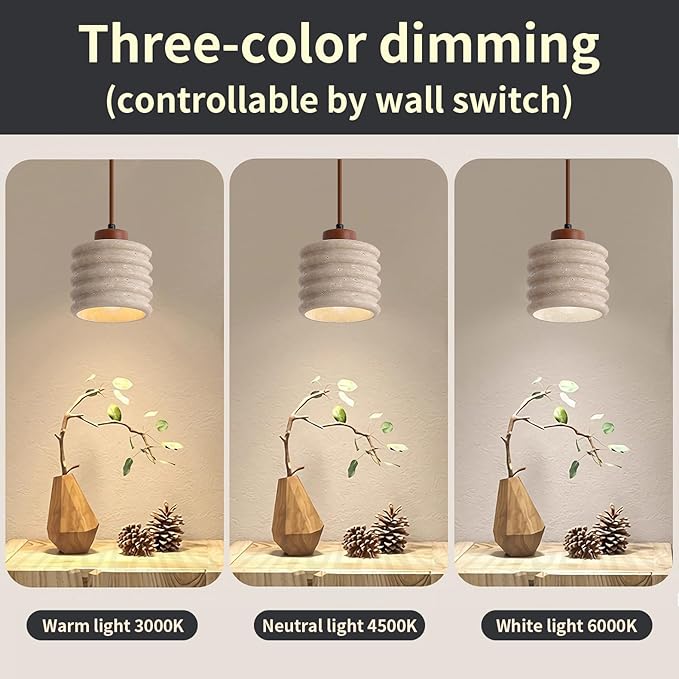 Japanese Wabi sabi Pendant Light with Natural Stone Shade, Dimmable Modern Wood Hanging Lamp Fixture, Adjustable Height Pendant Lamp for Bedroom, Kitchen Island, Dining Room, Restaurant, Cafe, Bar (L)