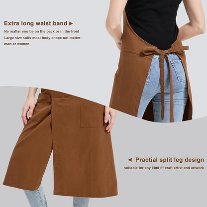 Molaxhome Split Apron with 3 Pockets,Unisex Pottery Apron with Adjustable Strap for Kitchen Ceramics