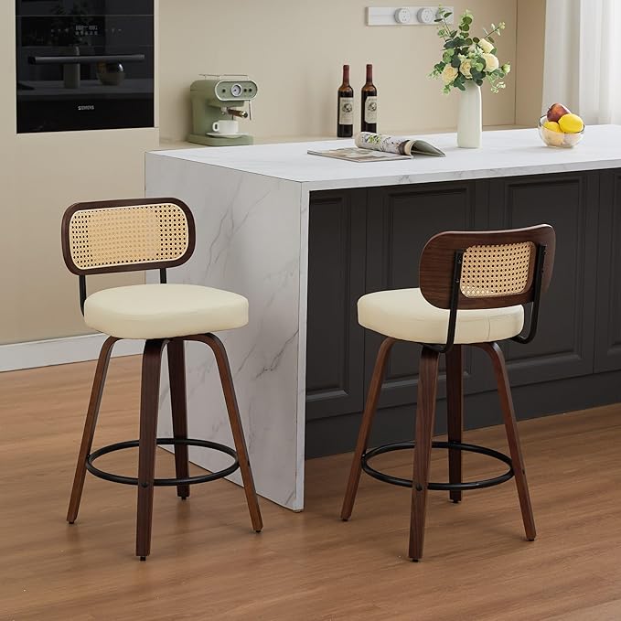 Modern Dining Chairs, Mid-Century Upholstered Kitchen Table and Chairs for Dining Room, Sturdy Stable Swivel Side Chairs with Easy Assembly for Kitchen Island, Bar, Counter or Living Room,Beige-PU-set