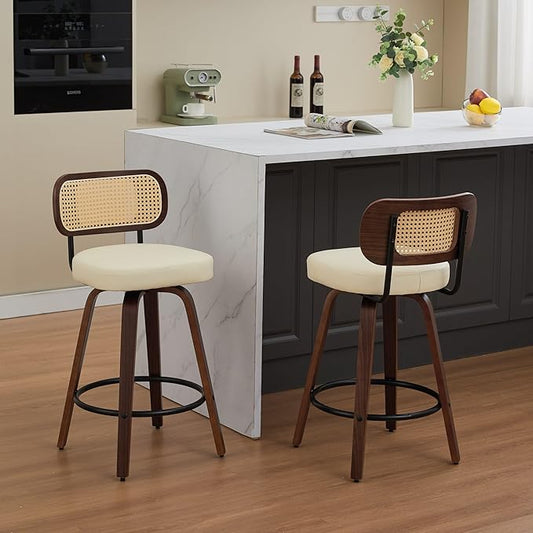 Modern Dining Chairs, Mid-Century Upholstered Kitchen Table and Chairs for Dining Room, Sturdy Stable Swivel Side Chairs with Easy Assembly for Kitchen Island, Bar, Counter or Living Room,Beige-PU-set