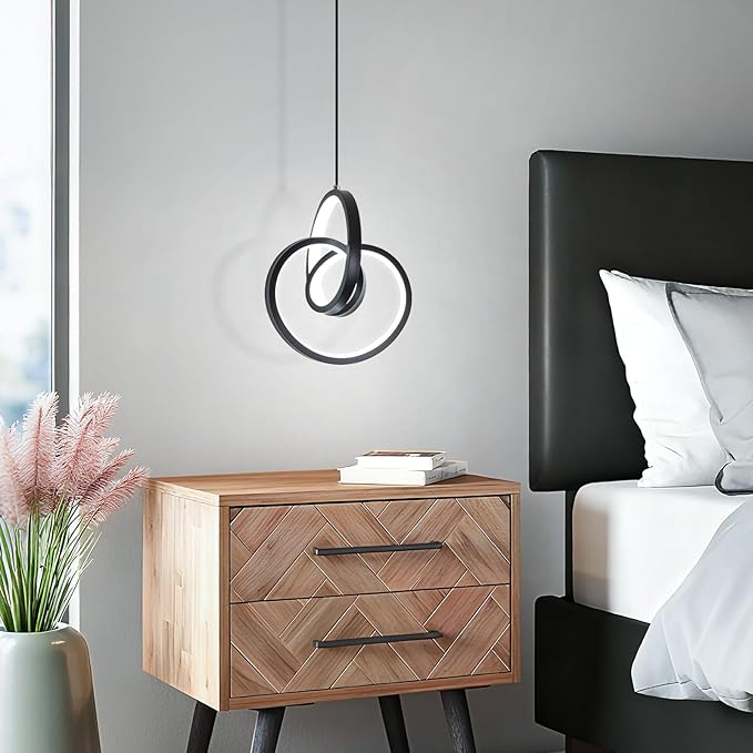 Modern LED Pendant Light Fixtures 5500K Pendant Lights Kitchen Island Lighting Adjustable Height Black Hanging Lamp for Dining Room Bedroom Living Room,3 Packs