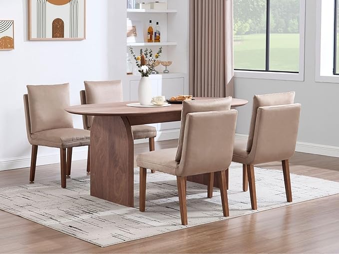 Farmhouse Parsons Dining Chairs Set of 2 - Comfy Upholstered Dining Set with Cushion & Solid Wood Legs, Armless Kitchen Chairs for Dining Room/Restaurant/Kitchen Island, Suede Khaki