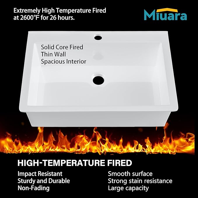 Miuara White Kitchen Sink Drop In 33 Inch 1 Hole - Topmount Fireclay Sink Drop In 33x22, Heavy Duty Large Deep Single Bowl, with 2 Custom Accessories, Glossy White, for Kitchen