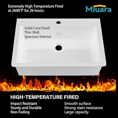 Miuara White Kitchen Sink Drop In 33 Inch 1 Hole - Topmount Fireclay Sink Drop In 33x22, Heavy Duty Large Deep Single Bowl, with 2 Custom Accessories, Glossy White, for Kitchen