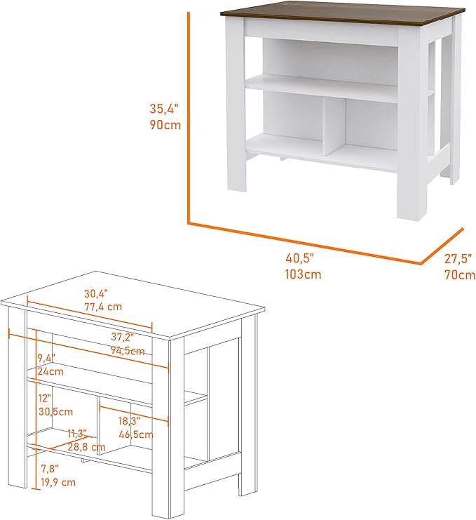 GOWE Brooklyn Kitchen Island, Three Concealed Shelves