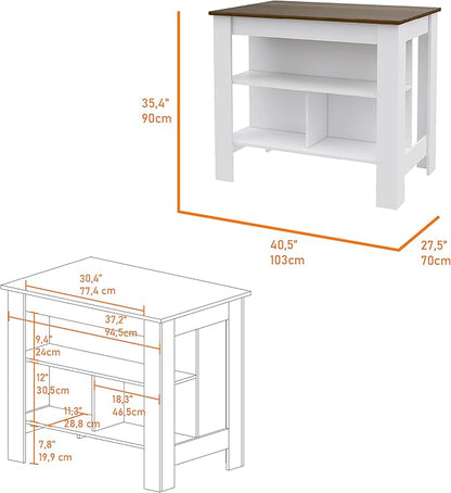 GOWE Brooklyn Kitchen Island, Three Concealed Shelves