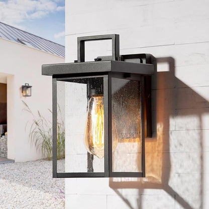 classy leaves Black Outdoor Wall Lights, Farmhouse Waterproof Square Exterior Lantern Wall Sconces with Seeded Glass Shade, Modern Anti-Rust Porch Light Fixtures for Patio, Yard, Garage, Front Door