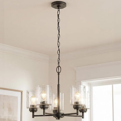 Kichler Winslow 19.75" Chandelier in Olde Bronze®, 5-Light Chandelier for Dining Room, Living Room, or Bedroom, Clear Seeded Glass, (19.75" W x 16" H), 44030OZ