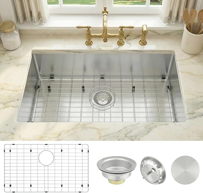 Undermount Kitchen Sink 30 X 18 inch,Single Bowl 16 Gauge Stainless Steel Undermount Kitchen Sinks