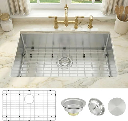 Undermount Kitchen Sink 30 X 18 inch,Single Bowl 16 Gauge Stainless Steel Undermount Kitchen Sinks