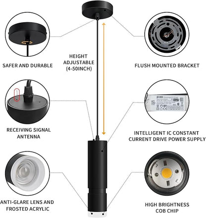 OKELI Pendant Light Smart, Modern Black Pendant Lights Fixture, Dimmable Unique LED Pendant Lighting for Kitchen Island,20W,2700-6000K, ETL(1Pack)