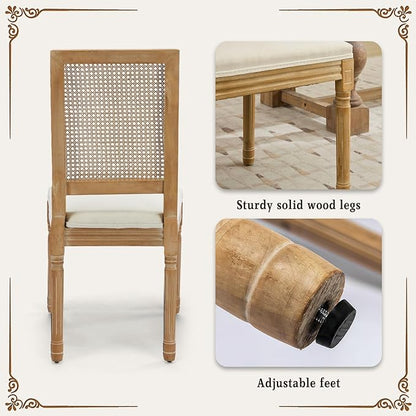 SoarFlash French Dining Chairs Set of 6, Vintage Dining Chairs with Rattan Backrest, Wooden Framehouse Chairs for Living Room, Kitchen, Restaurant, Beige