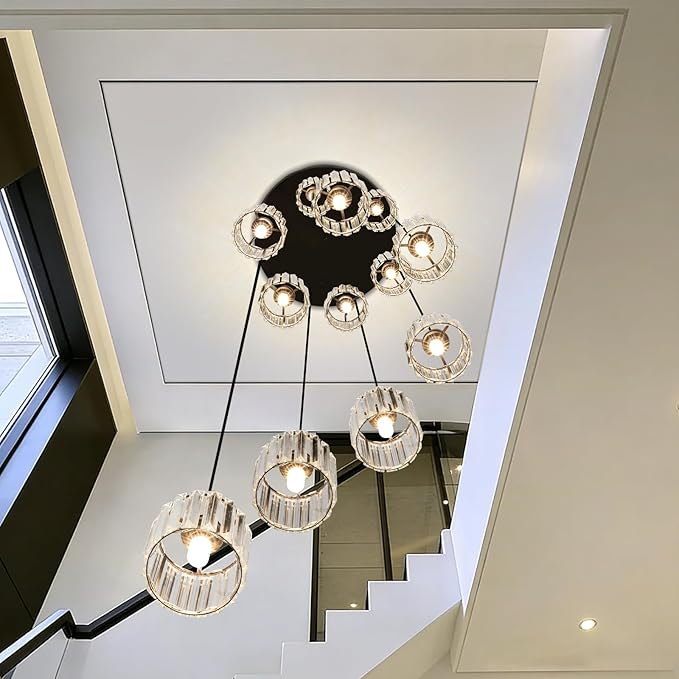 Long Chandeliers for High Ceilings Raindrop Crystal Chandelier for High Ceilings, Modern Staircase Foyer Crystal Pendant Light Raindrop Drop Lamp Chandelier for Entryway 12-Light Black