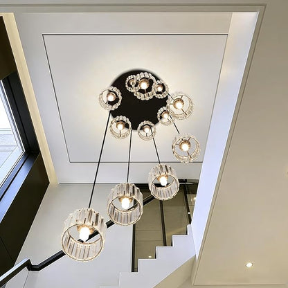 Long Chandeliers for High Ceilings Raindrop Crystal Chandelier for High Ceilings, Modern Staircase Foyer Crystal Pendant Light Raindrop Drop Lamp Chandelier for Entryway 12-Light Black
