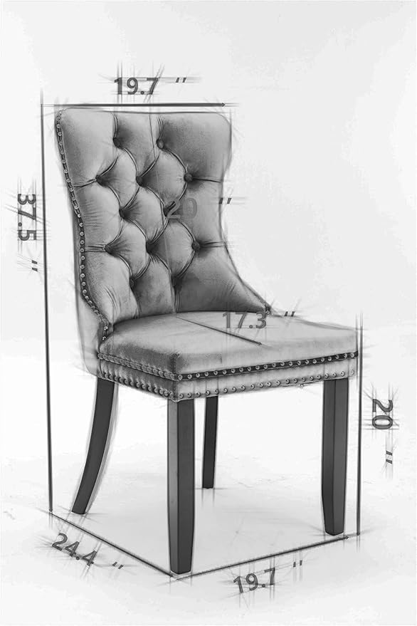 Ball & Cast Contemporary Upholstered Dining Chairs Set of 2, Button Tufted Kitchen Side-Chairs with Hang Ring & Nailhead Trims & Solid Wood Legs, 2-Piece Backrest Traditional Chair, Linen Gray