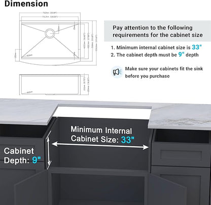 CELAENO Stainless Steel Farmhouse Sink 30 inch, Single Bowl Kitchen Sink Workstation 18 Gauge, Handmade R10 Radius Corners Rear Drain Farm Sink (Stainless Steel, 30" x 22" x 9")