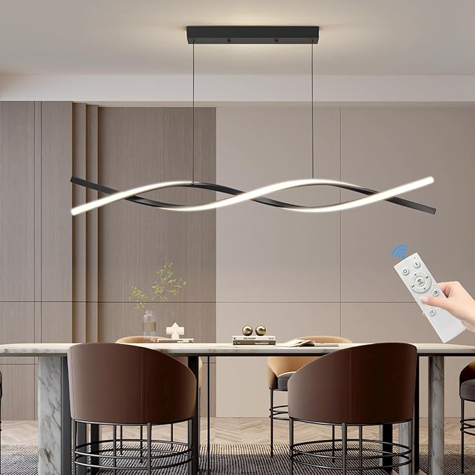 Modern LED Ceiling Pendant Light, 39IN Modern Chandelier with Remote Control 3000k-6500K Adjustable Color Temperature, Aluminum Island Lighting Lamp for Dining Room, Living Room, Island