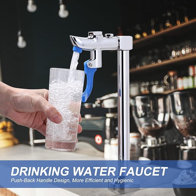 WOWOW Glass Filler Faucet, 9-Inch Push-Back Water Filler Faucet Deck Mount Pedestal Glass Filler Water Station, Stainless Steel Drinking Water Filling Faucet for Bar Hotel Restaurant Cafes