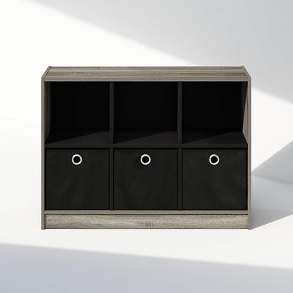 Furinno Cubic Closet Organizers and Storage, 6-Cube Closet Organizer with Bins, Open Shelf Storage, for Wardrobe, Bedroom, Living Room, French Oak/Black