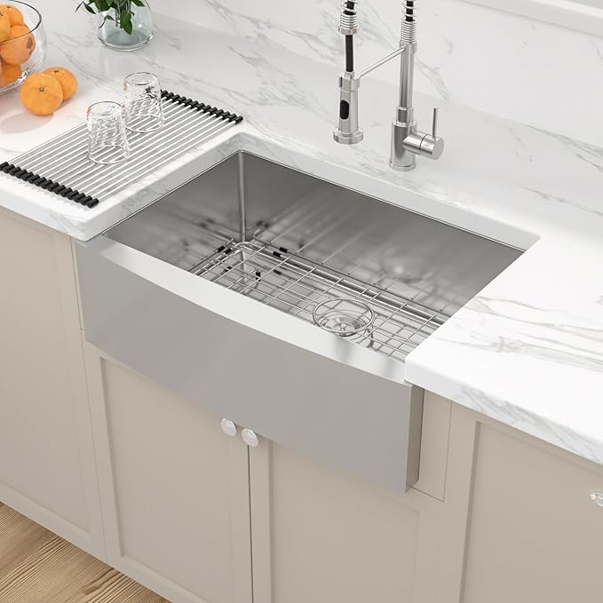Sarlai 30 Farm Sink Stainless Steel - 30x21 Inch Farmhouse Kitchen Sink Apron Front Farmer Farm Style Stainless Steel 16 Gauge Single Bowl Kitchen Farm Sink Basin with Drain Strainer