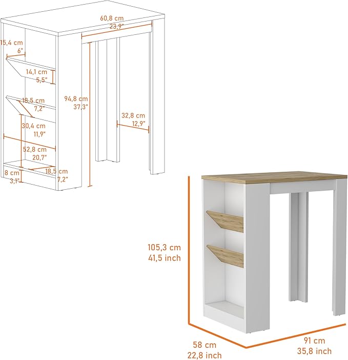 GOWE Cecil Kitchen Island, 3-Tier Shelf, Manufactured Wood Top