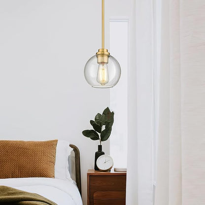 Brass Pendant Lights Kitchen Island 2 Pack, Farmhouse Gold Pendant Light with Clear Glass Globe Shade, Kitchen Island Lighting for Dining Room Entryway, AD-22280-1P2-GD-C