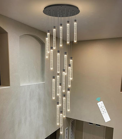 19-Light Long Large Modern Led Crystal Chandeliers Modern Spiral Chandeliers High Ceilings Chandelier for Staircase Foyer Black