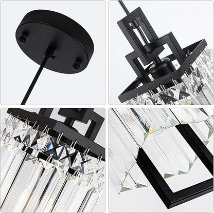 Modern Black Pendant Light Fixtures for Kitchen Island and Dining Room, Industrial Small Hanging Crystal Chandelier Light Fixture for Bedroom Entryway Living Room Foyer Hallway 1-Pack