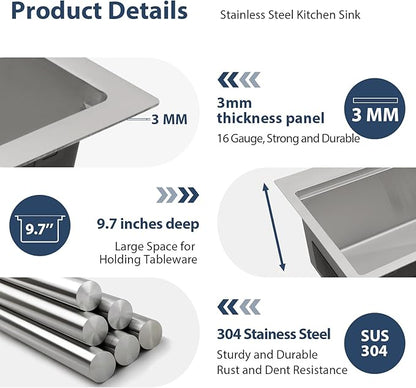 Lordear 36 Drop In Kitchen Sinks Worktation 16 Gauge 36x22 Inch Stainless Steel Single Bowl Ledge Worktation Topmount Overcounter Handmade Kitchen Sink Basin With Cutting Board