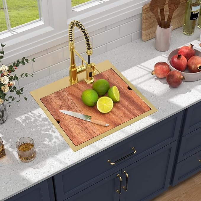 21 Outdoor Kitchen Sink Gold - Beslend 21x20 Gold Outdoor Sink Bar Sink RV Sinks Drop In, Topmount Stainless Steel Kitchen Sinks Workstation 16 Gauge Single Bowl Above Counter Indoor Outdoor