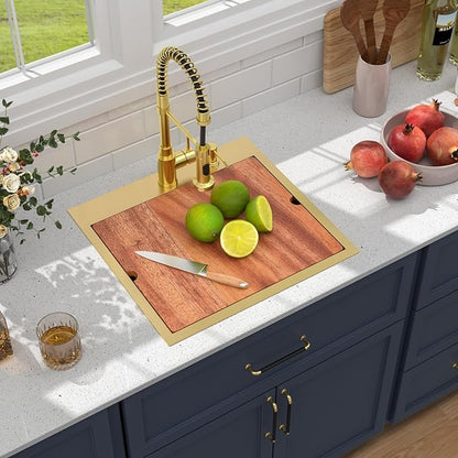 21 Outdoor Kitchen Sink Gold - Beslend 21x20 Gold Outdoor Sink Bar Sink RV Sinks Drop In, Topmount Stainless Steel Kitchen Sinks Workstation 16 Gauge Single Bowl Above Counter Indoor Outdoor